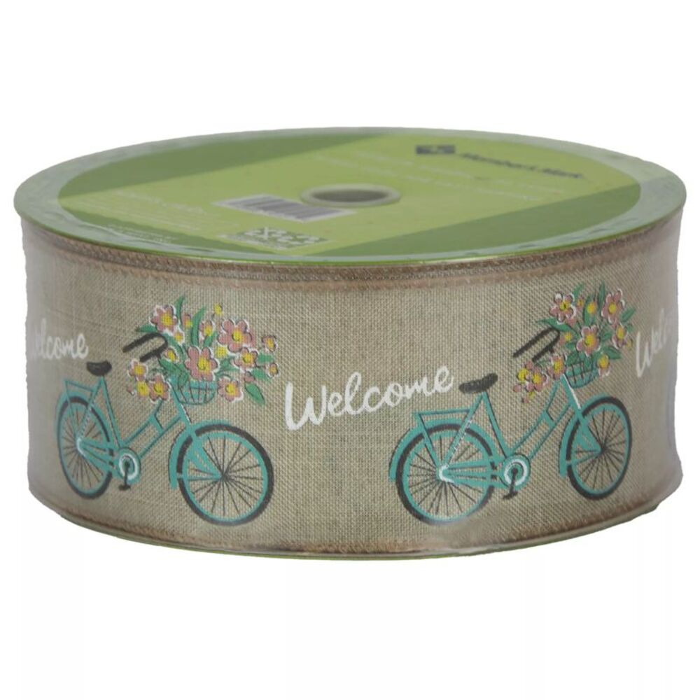 Member's Mark Premium Wired Ribbon 50 Yards 2.5in Width, Bicycle Welcome